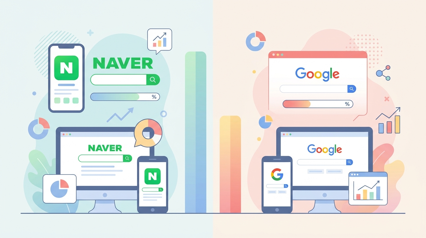 네이버와 구글 검색엔진 점유율 비교 인포그래픽