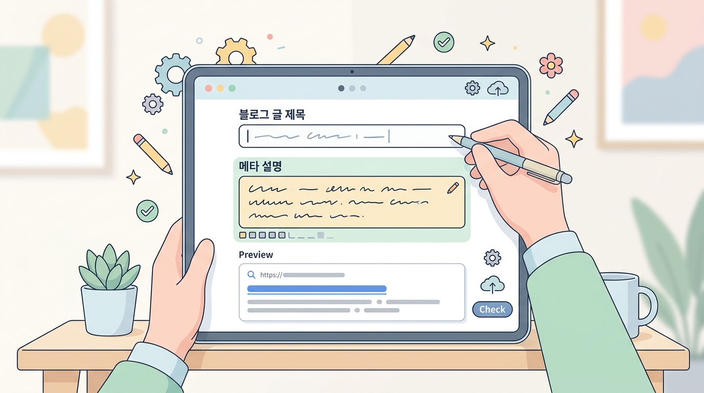 블로그 글 제목과 메타 설명 작성 예시를 보여주는 화면