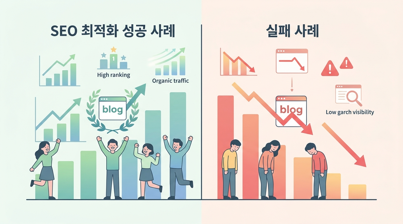 블로그 SEO 최적화 성공 사례와 실패 사례 비교 차트