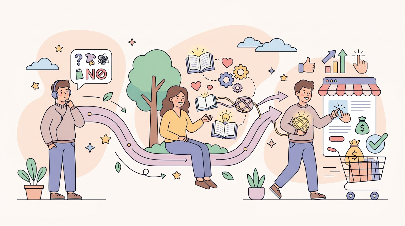 브랜드 스토리텔링이 고객 구매 전환율을 높이는 과정을 보여주는 인포그래픽