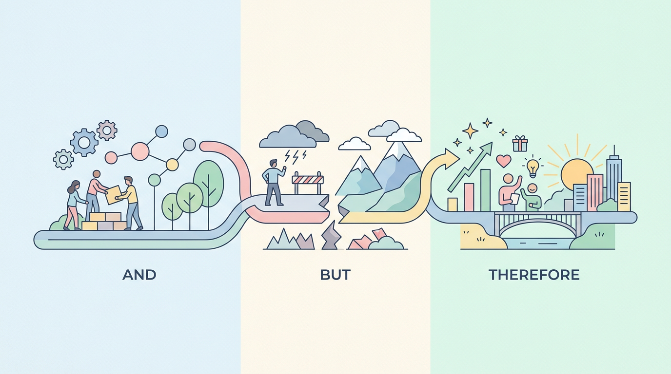 ABT 프레임워크를 활용한 브랜드 스토리텔링 구조 다이어그램