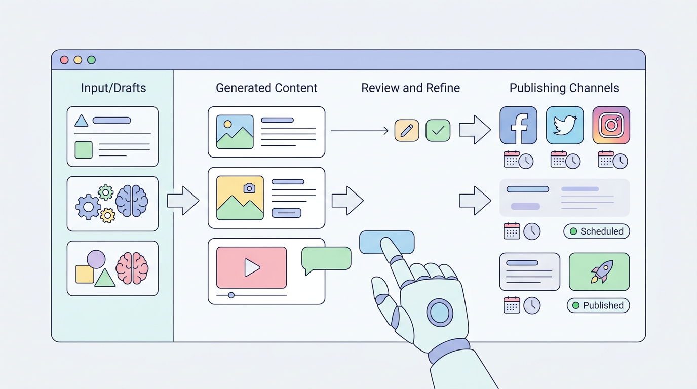 시그마인 AI 플랫폼에서 SNS 콘텐츠를 자동 생성하고 발행하는 화면