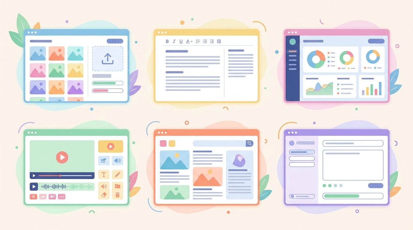 AI 콘텐츠 제작 도구 비교 화면 캡처 모음