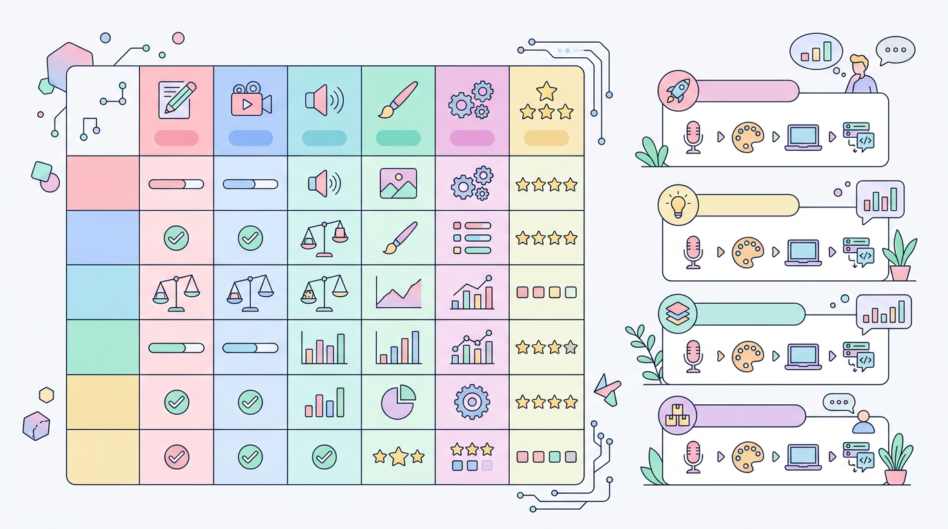 AI 콘텐츠 제작 도구 비교표와 추천 조합을 정리한 인포그래픽