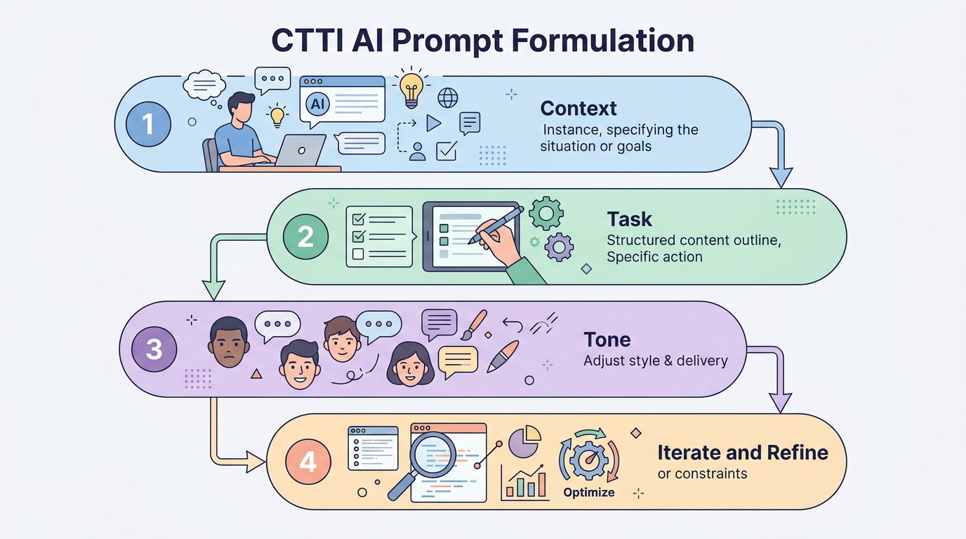 AI 프롬프트 CTTI 공식 4단계를 도식화한 인포그래픽