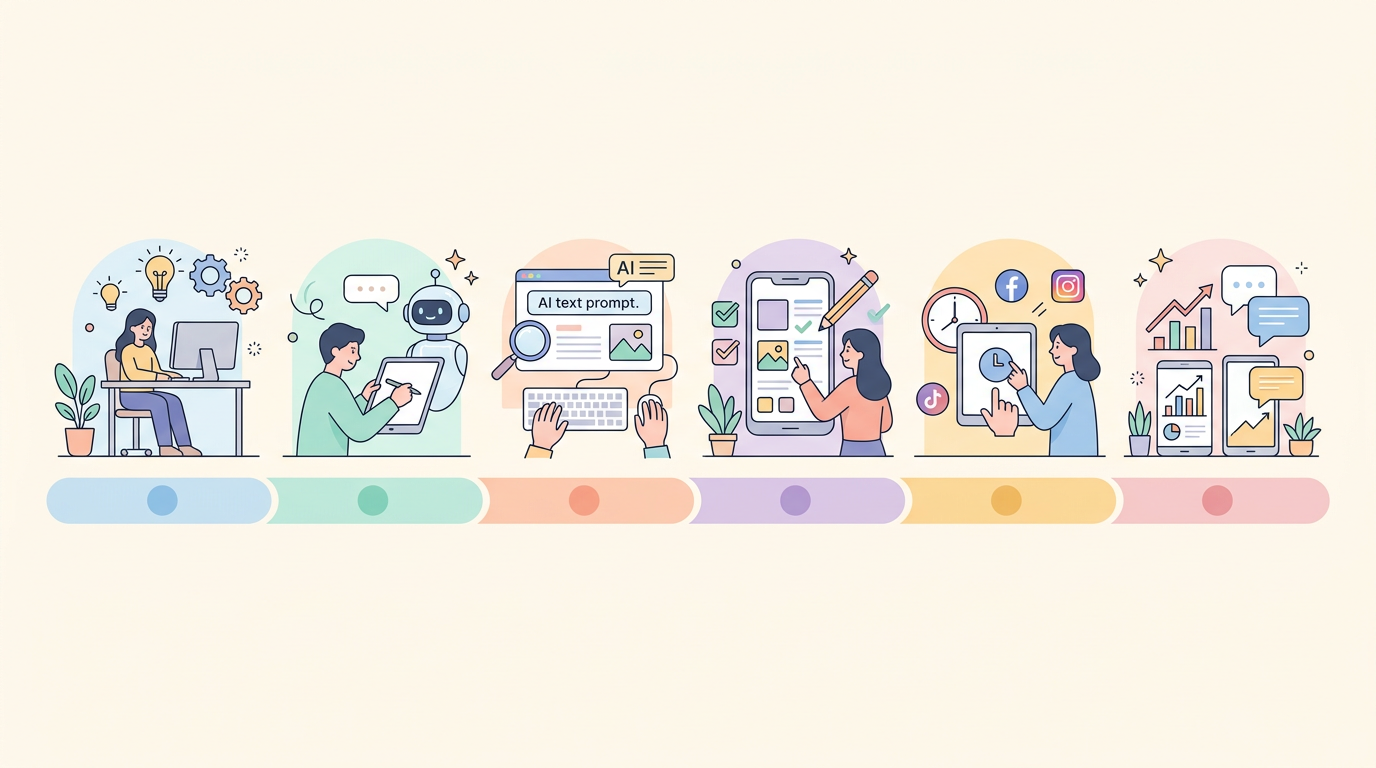 AI SNS 콘텐츠 주간 제작 워크플로우를 단계별로 정리한 타임라인