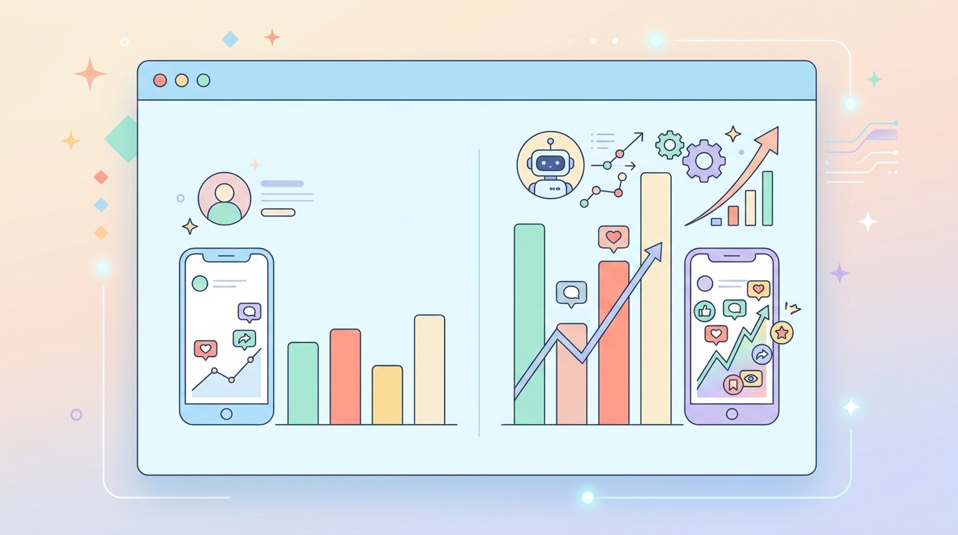AI SNS 콘텐츠 제작 시 알고리즘 도달률 비교 차트