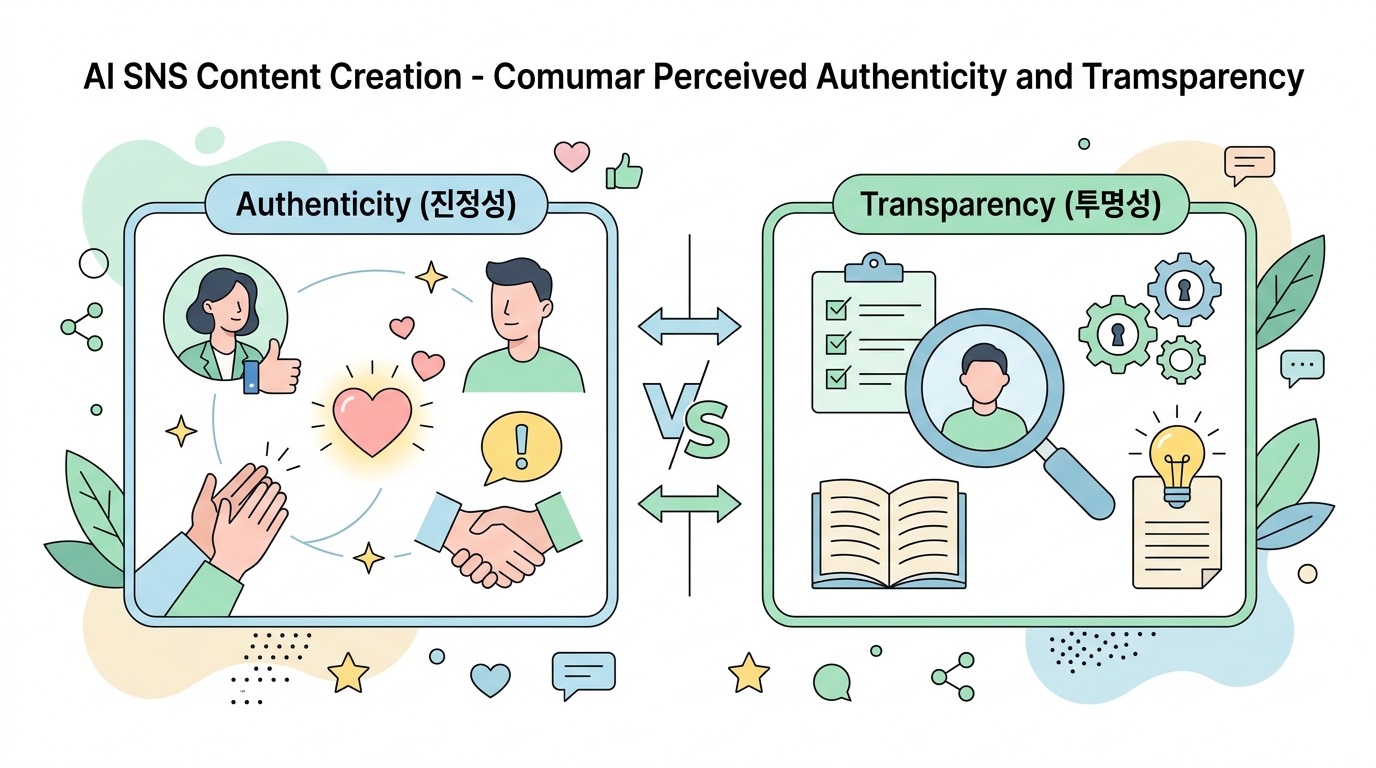AI SNS 콘텐츠 제작 시 소비자가 느끼는 진정성과 투명성 비교 차트