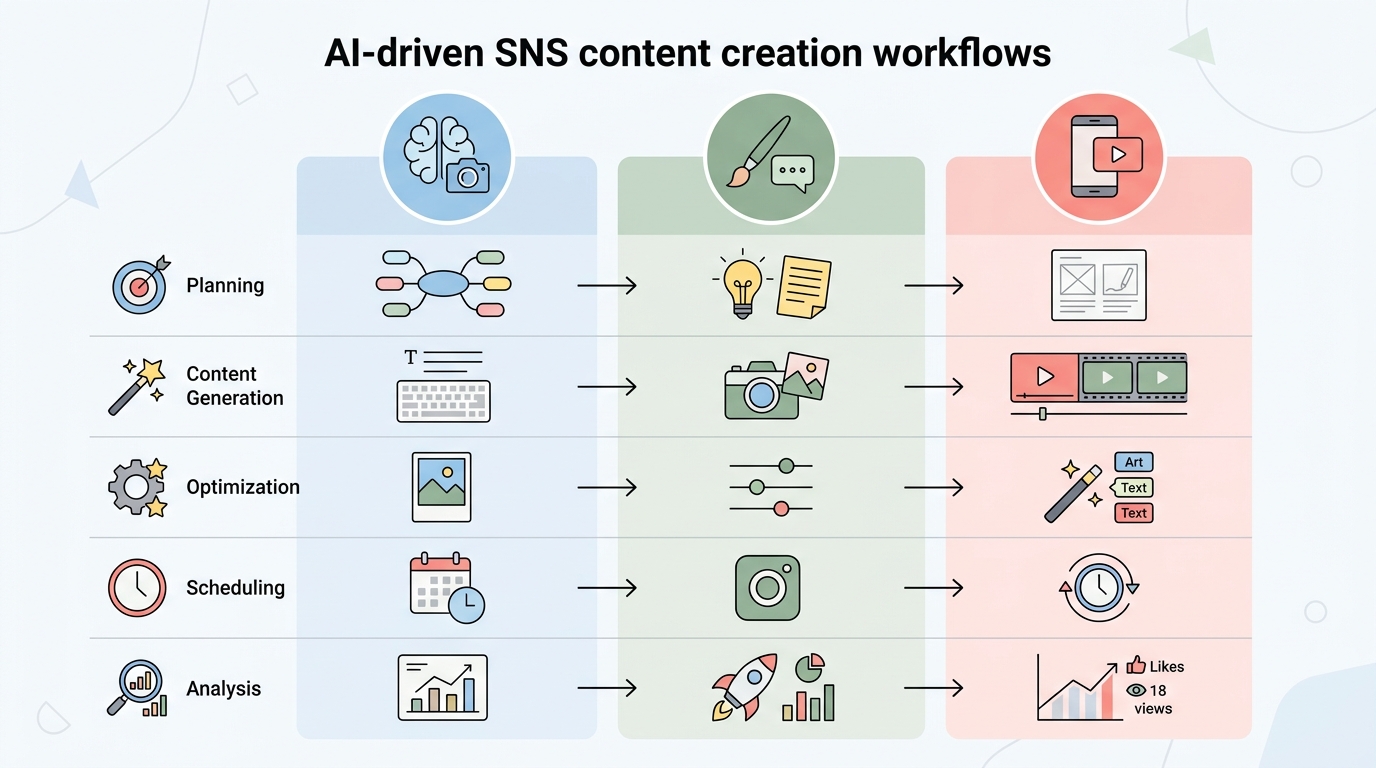 AI 도구별 SNS 콘텐츠 제작 워크플로우 비교 표