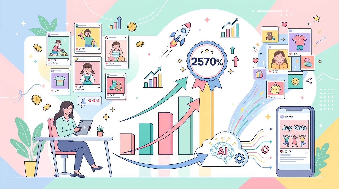 AI SNS 콘텐츠 성공 사례 ROAS 2570% 달성한 제이키즈 광고 캠페인