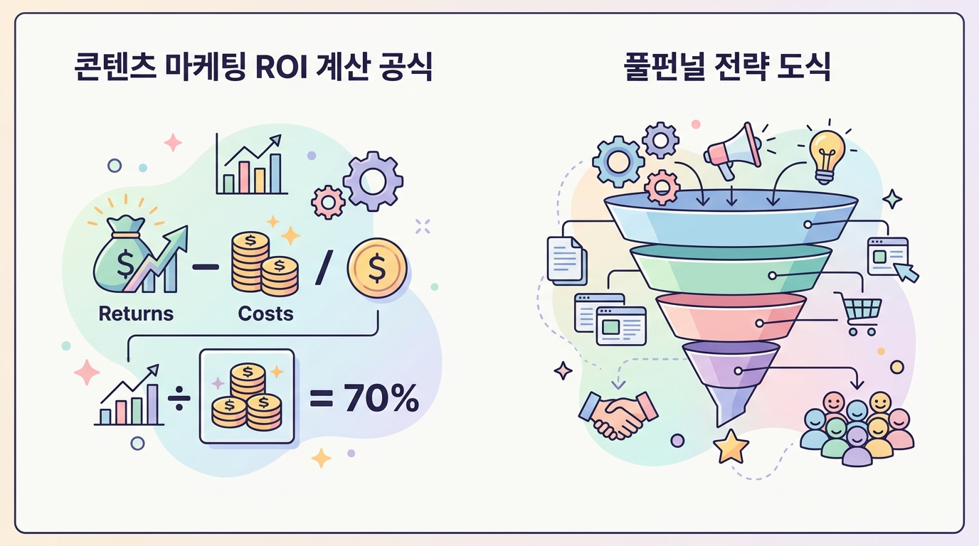 콘텐츠 마케팅 ROI 계산 공식과 풀펀널 전략 도식