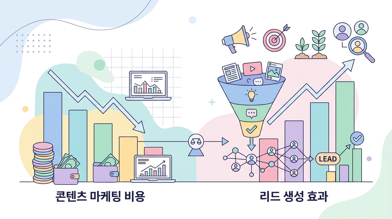 콘텐츠 마케팅 비용 대비 리드 생성 효과를 비교하는 인포그래픽