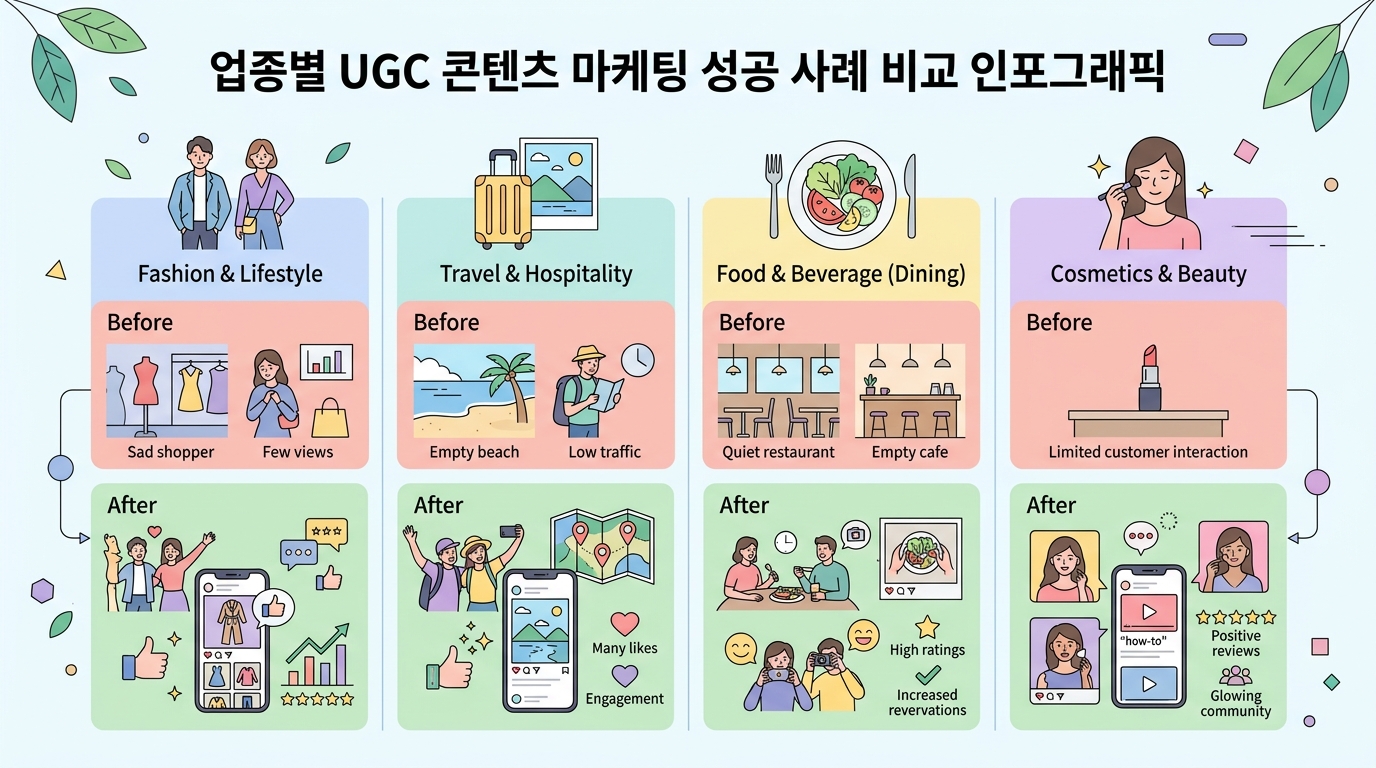 업종별 UGC 콘텐츠 마케팅 성공 사례 비교 인포그래픽