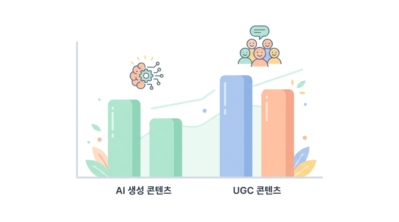 AI 생성 콘텐츠와 UGC 콘텐츠의 소비자 신뢰도 비교 그래프