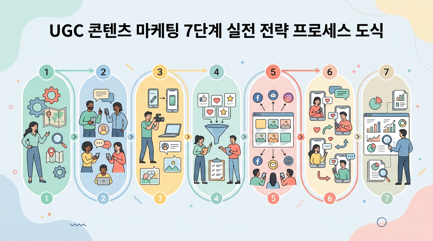 UGC 콘텐츠 마케팅 7단계 실전 전략 프로세스 도식