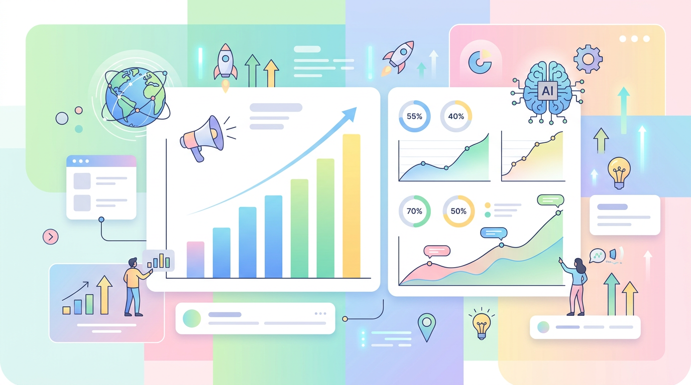 글로벌 디지털 광고 시장 규모와 AI 마케팅 성장률을 보여주는 그래프