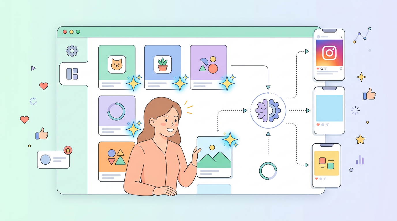 AI 마케팅 도구를 활용해 SNS 콘텐츠를 자동 생성하는 화면 예시