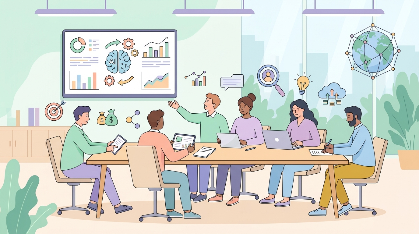 AI 디지털 마케팅 성공 전략을 실행하는 마케팅 팀의 업무 모습