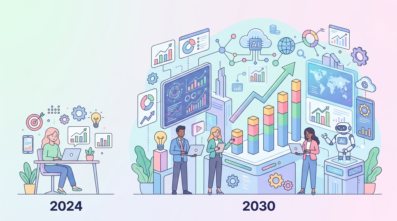 AI 디지털 마케팅 시장 규모 2024년 대비 2030년 성장 비교 인포그래픽