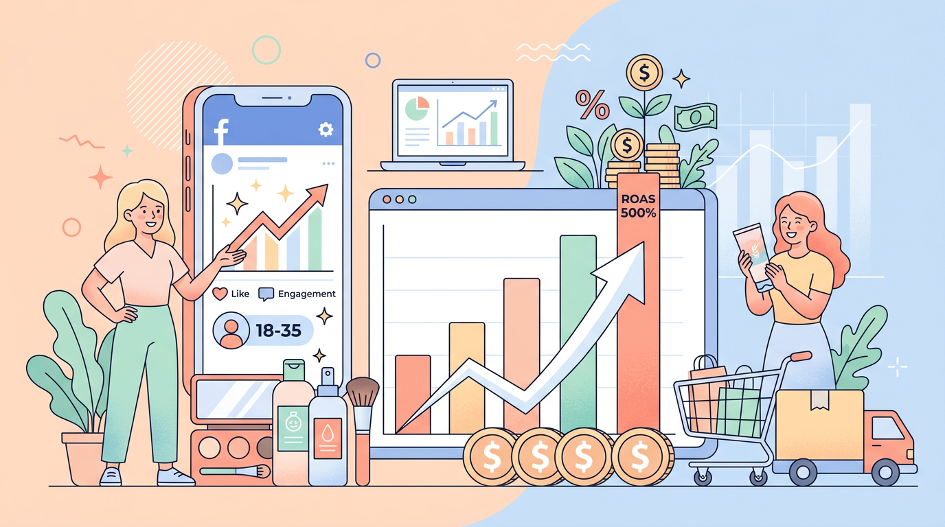 페이스북 광고 성공 사례로 ROAS 500% 달성한 D2C 뷰티 브랜드 캠페인 결과