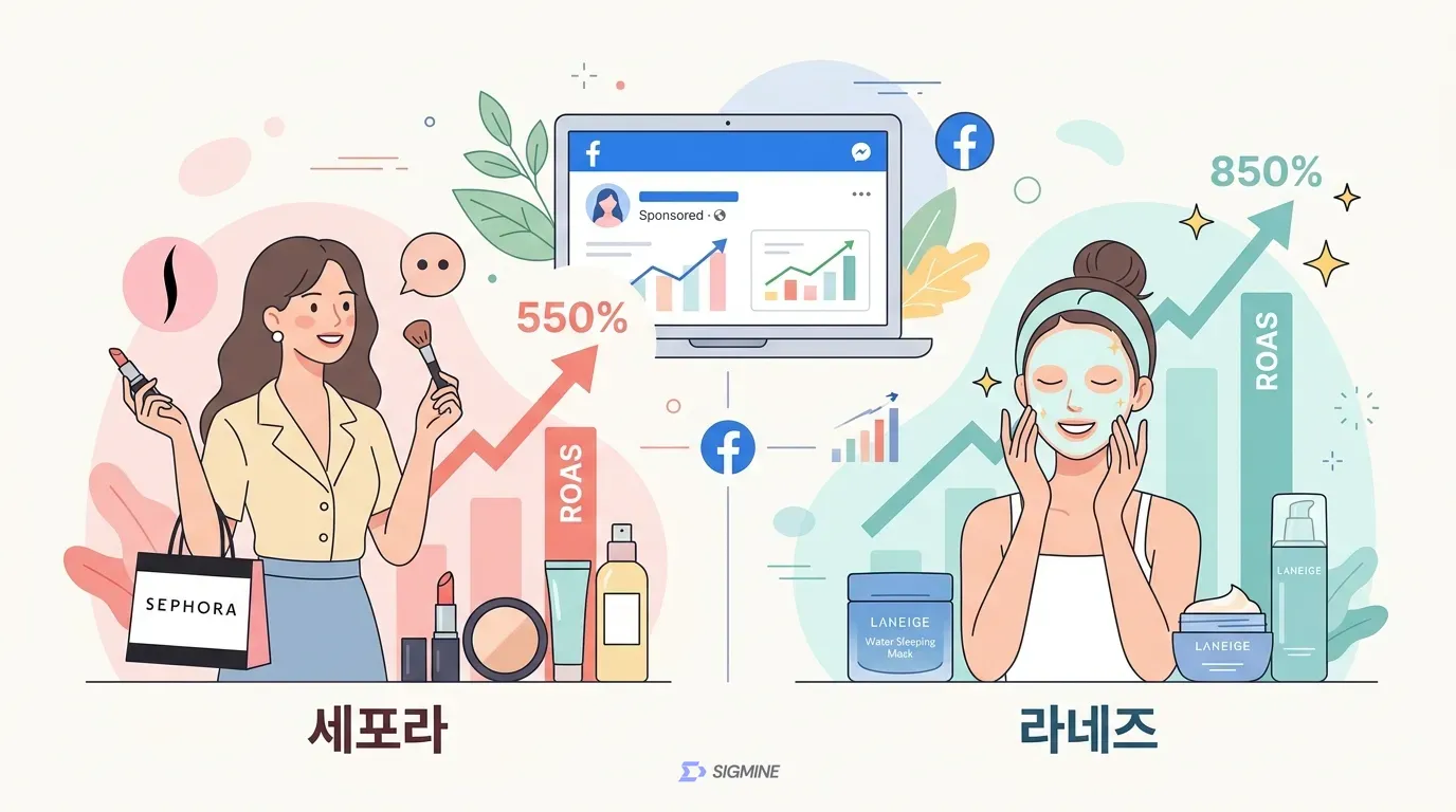페이스북 광고 성공 사례 세포라 라네즈 ROAS 성과 비교