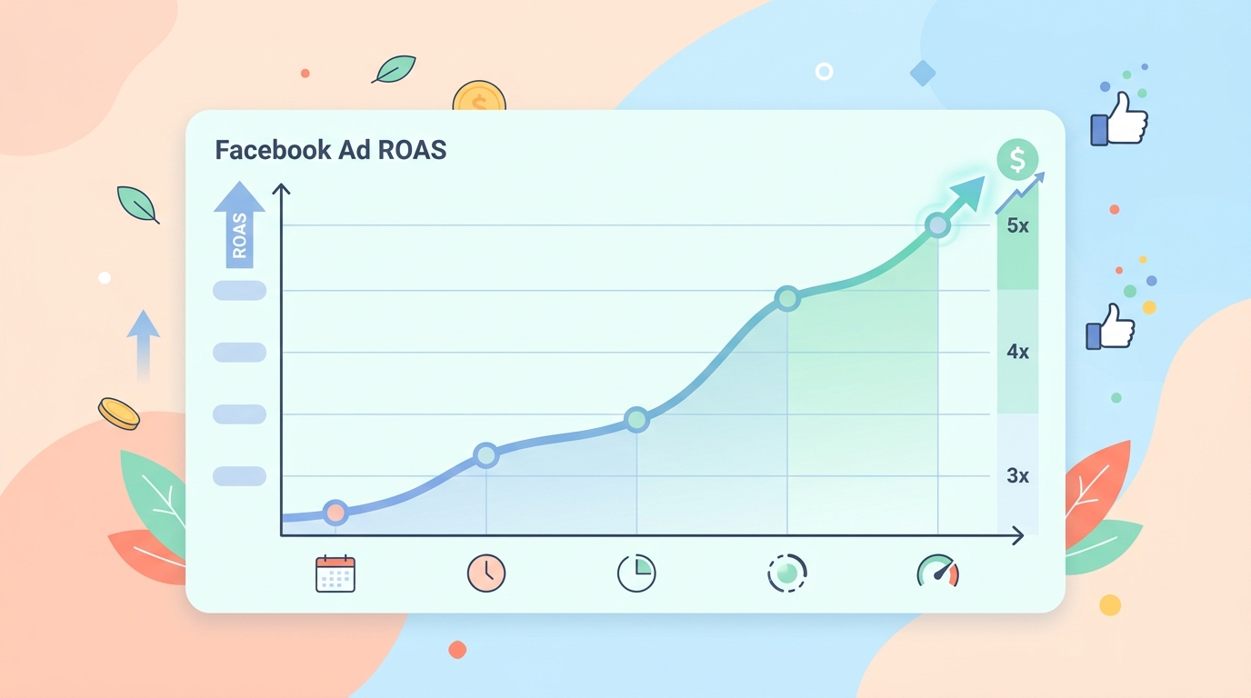 페이스북 광고 성과 비교 그래프에서 ROAS가 상승하는 차트