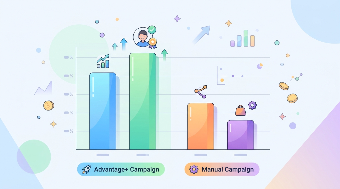 페이스북 광고 Advantage+ 캠페인과 수동 캠페인 성과 비교 그래프