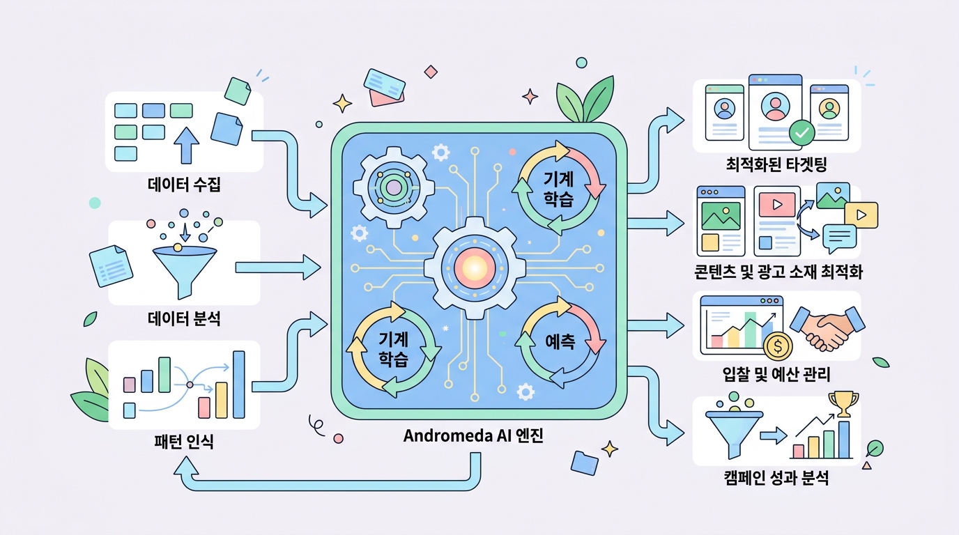 Meta Andromeda AI 엔진이 광고 성과를 최적화하는 구조 다이어그램