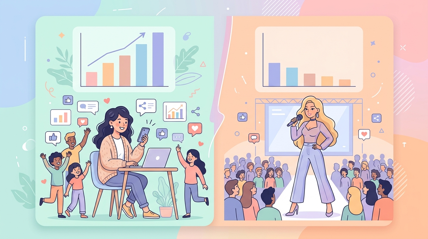 마이크로 인플루언서와 메가 인플루언서 참여율 비교 인포그래픽