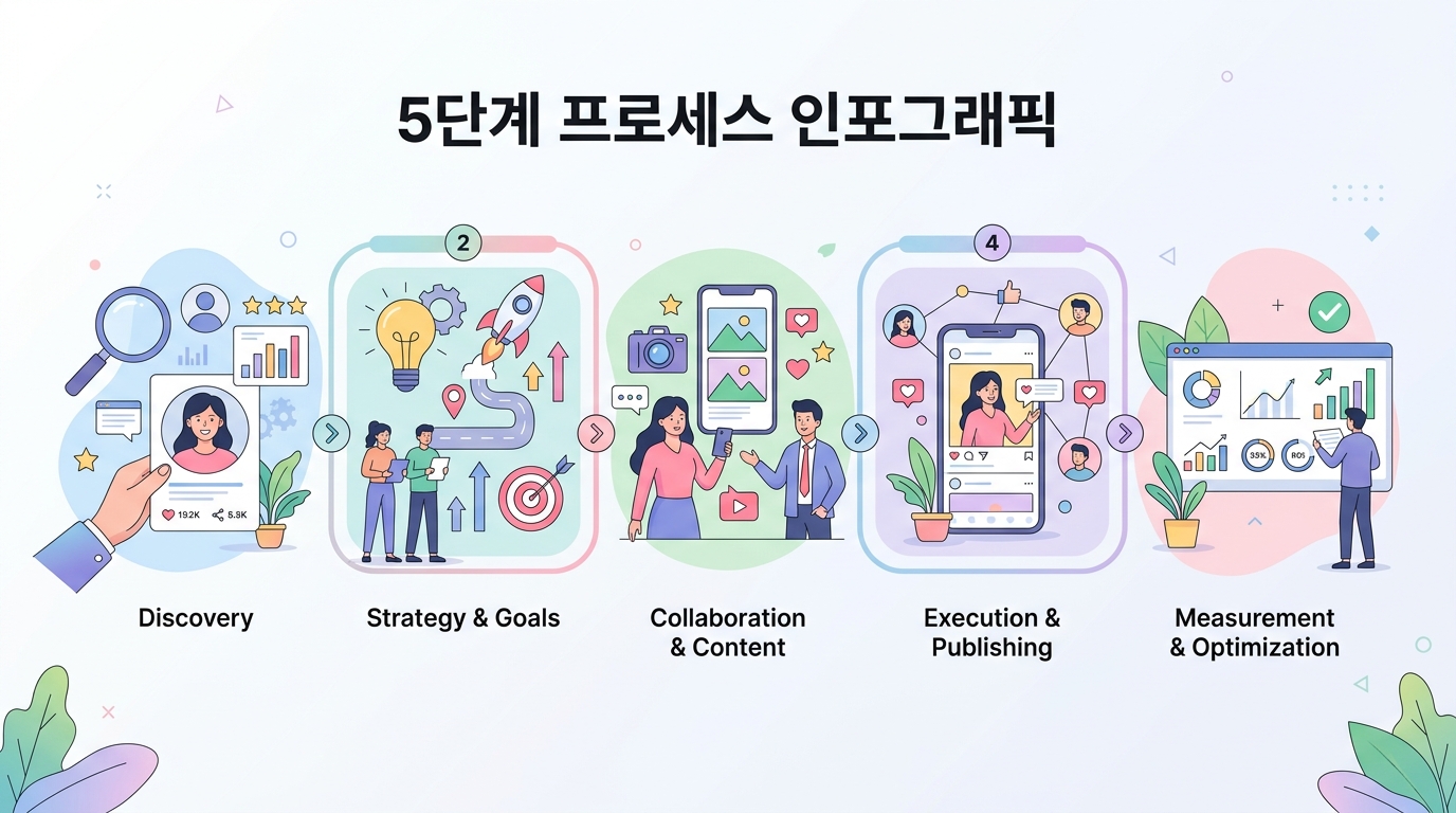 인플루언서 마케팅 성공을 위한 5단계 프로세스 인포그래픽