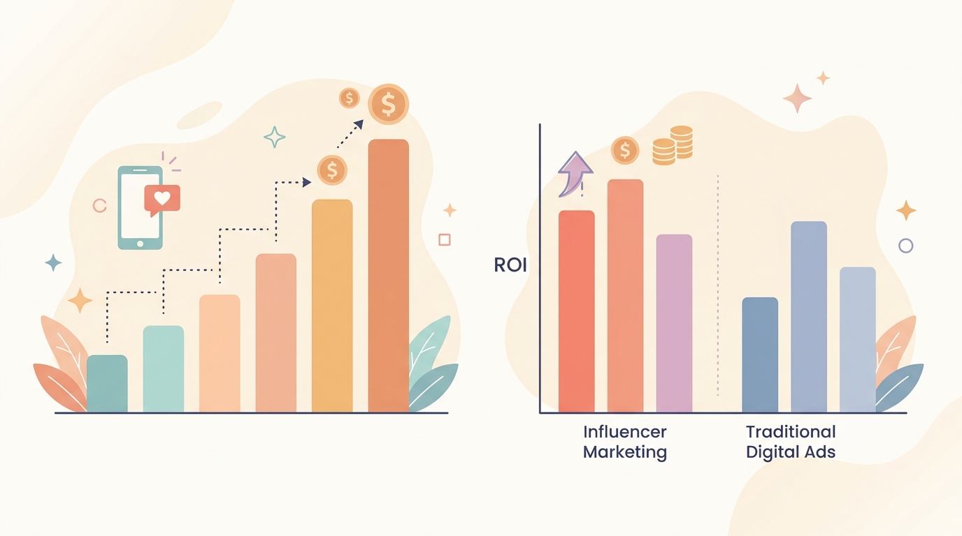 인플루언서 마케팅 시장 규모 성장 그래프와 ROI 비교 차트