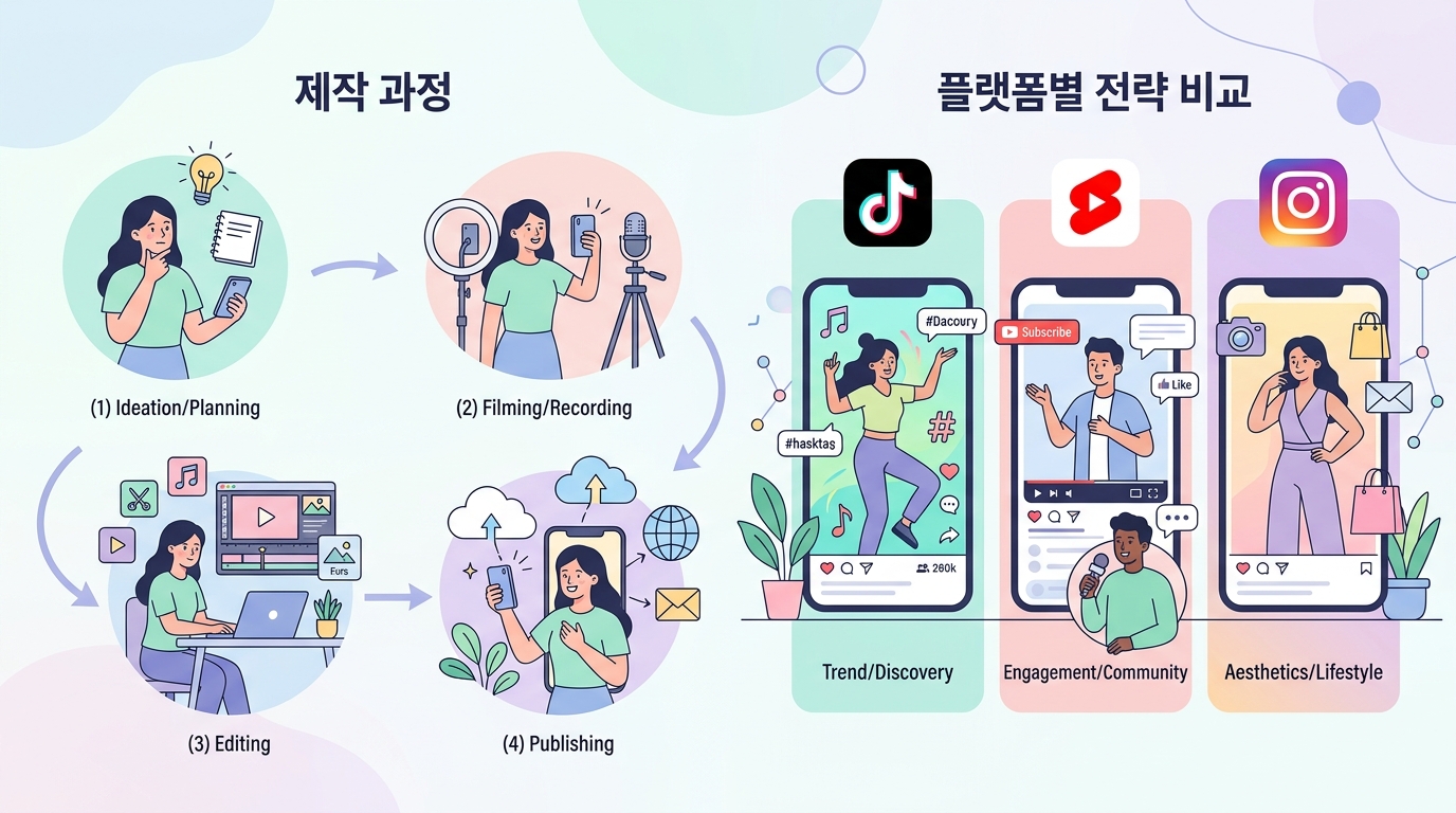 인플루언서 숏폼 콘텐츠 제작 과정과 플랫폼별 전략 비교
