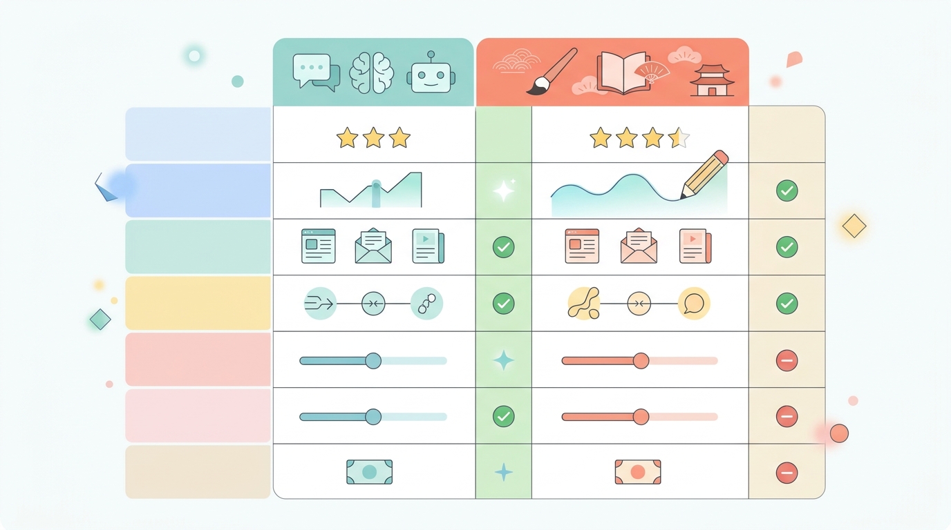 ChatGPTと日本語特化AIライティングツールの比較表を示すイメージ