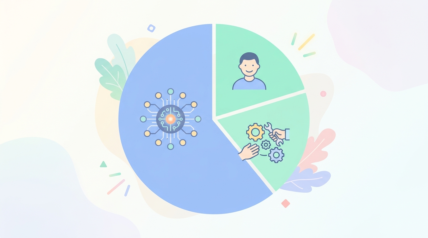 AI80%と人間20%の役割分担を示す円グラフのイメージ