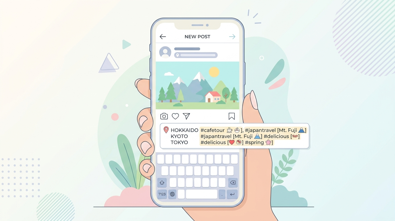 Instagram投稿のキャプションに地域名とキーワードを入れた具体例の画面