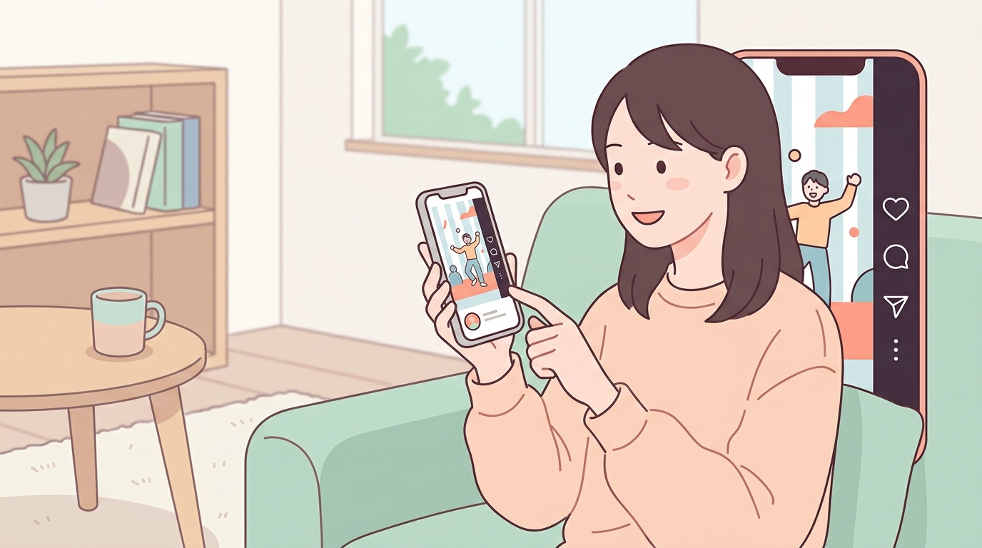 スマートフォンでInstagramリールを視聴している日本のユーザーのイメージ
