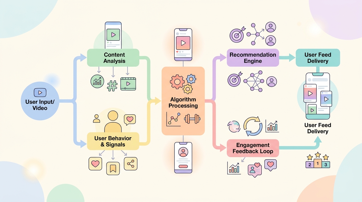 Instagramリールのアルゴリズム構造を示すフローチャート図