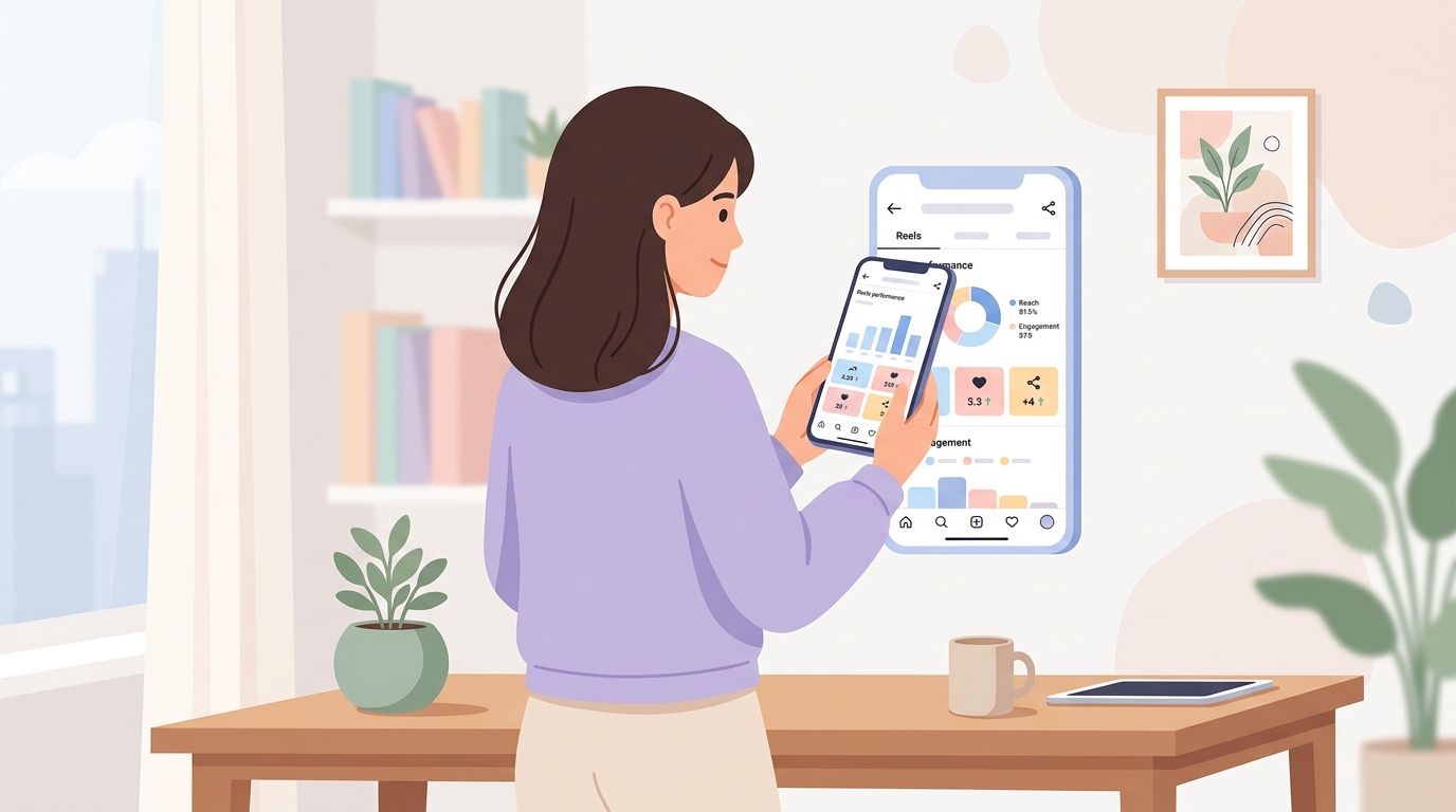 Instagramインサイト画面でリールの分析データを確認している様子