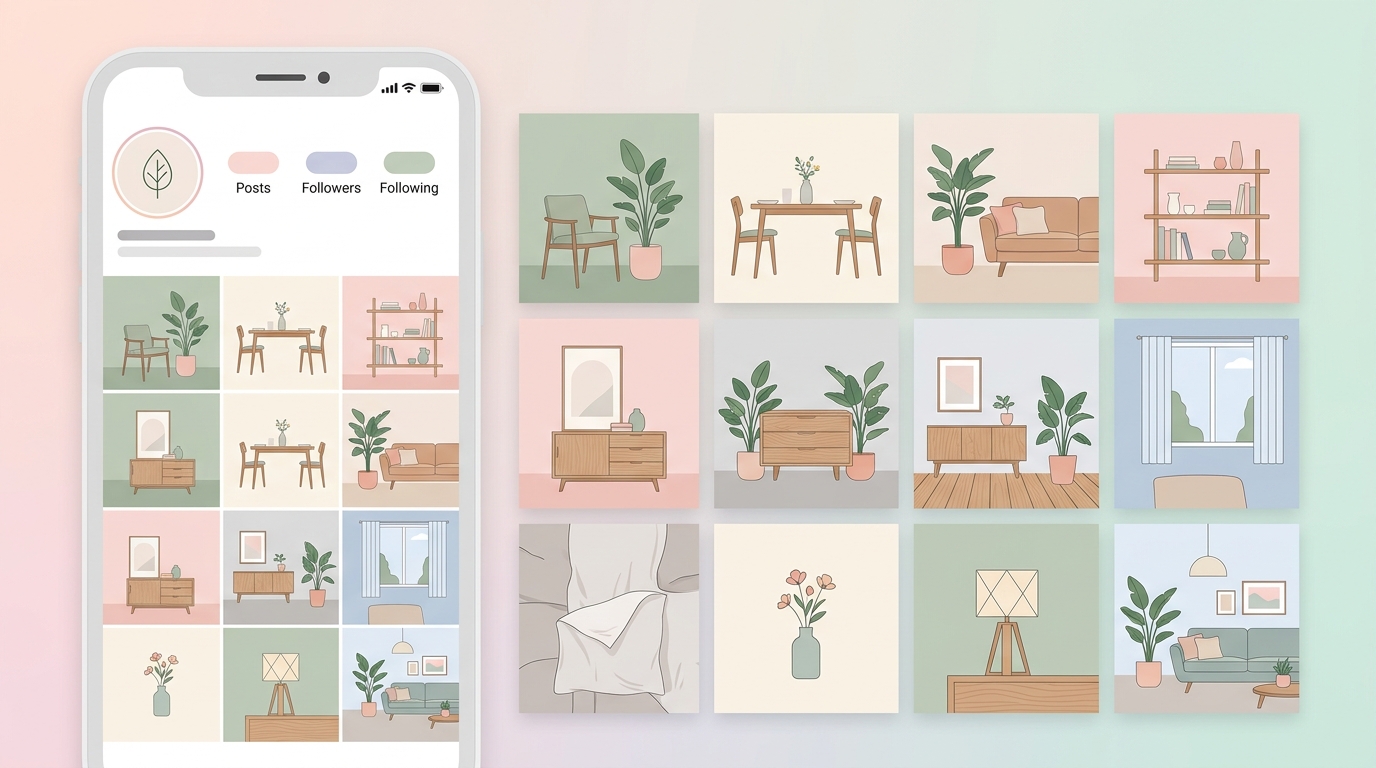 KANADEMONOのInstagramアカウントのように世界観が統一されたフィード画面のイメージ
