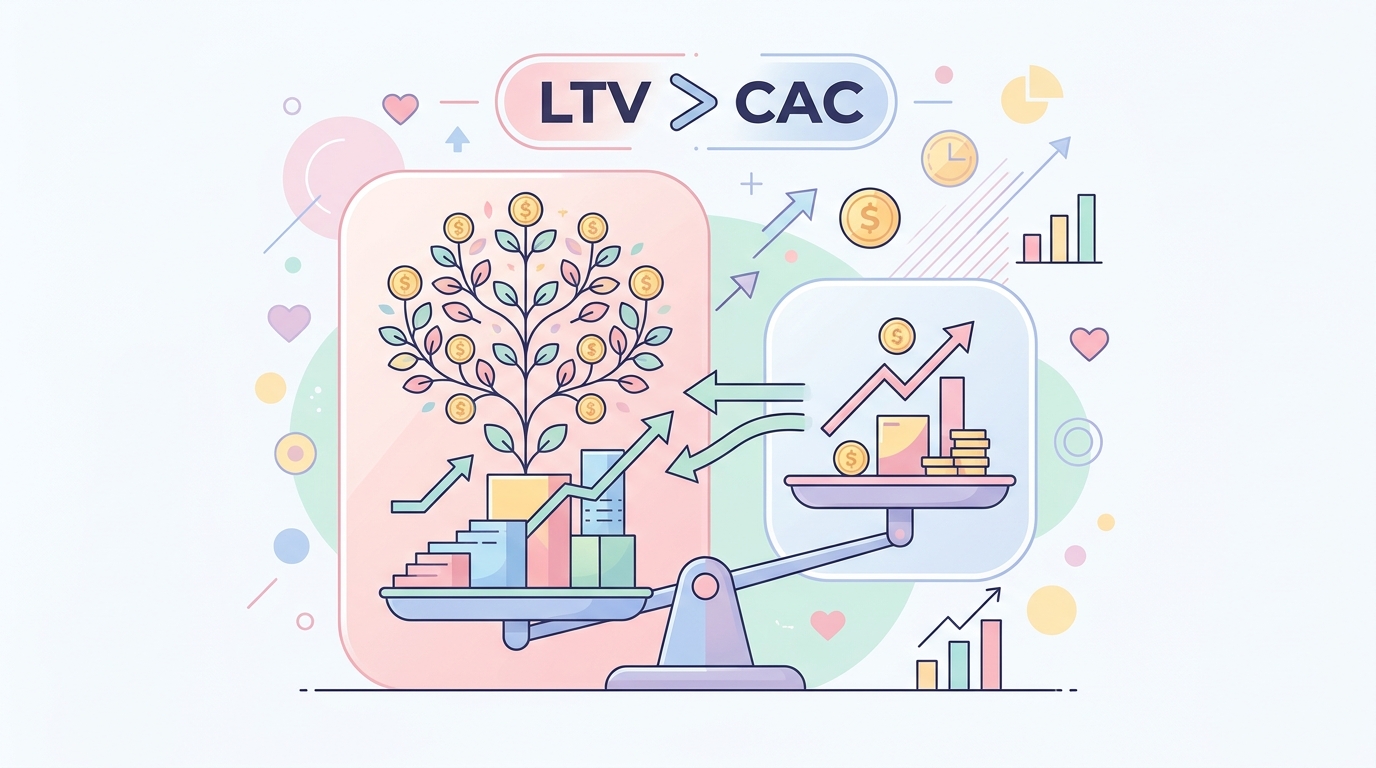 ユニットエコノミクスのLTV/CAC比率を図解したインフォグラフィック
