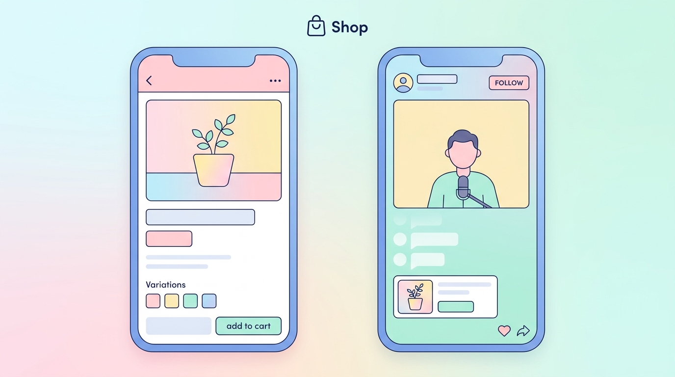 TikTok Shopの商品ページとLIVE配信画面のスクリーンショットイメージ