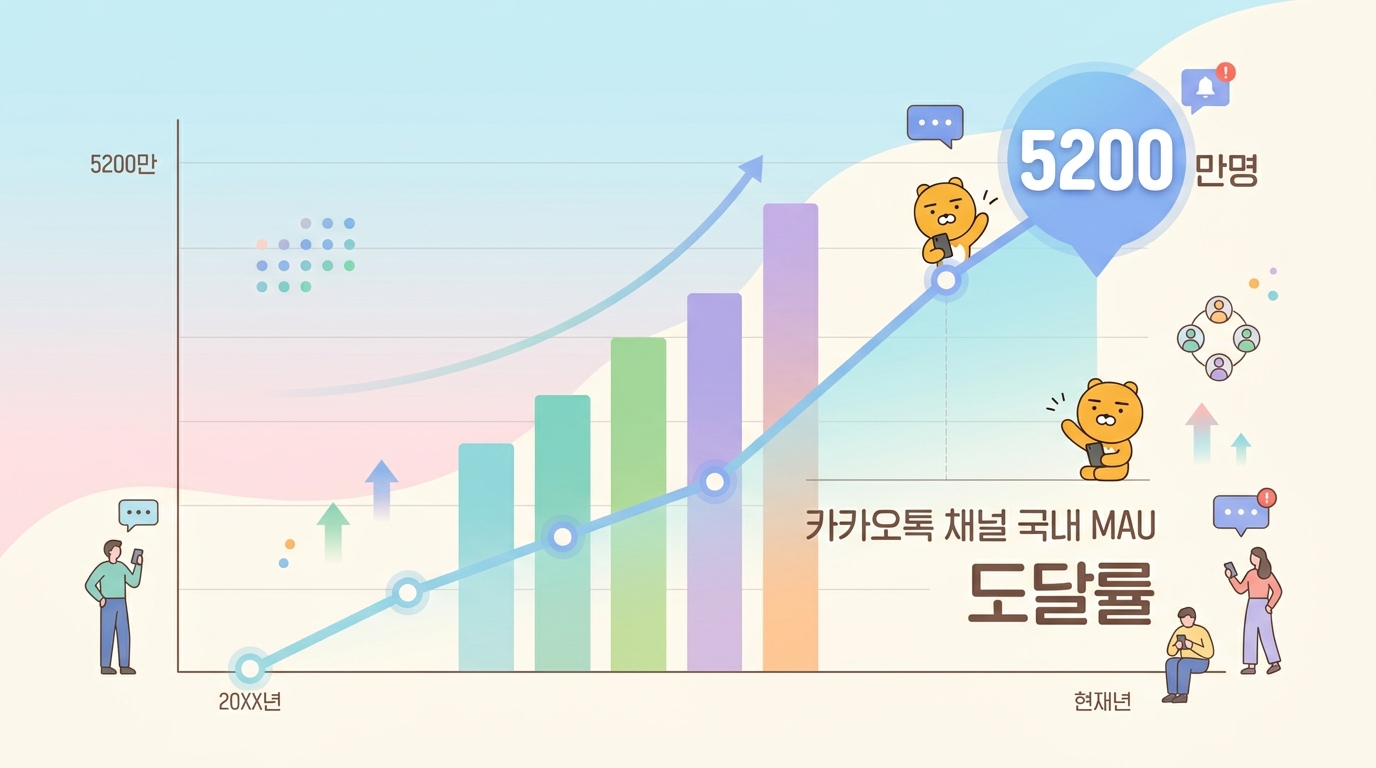 카카오톡 채널 국내 MAU 5200만 명 도달률 통계 그래프