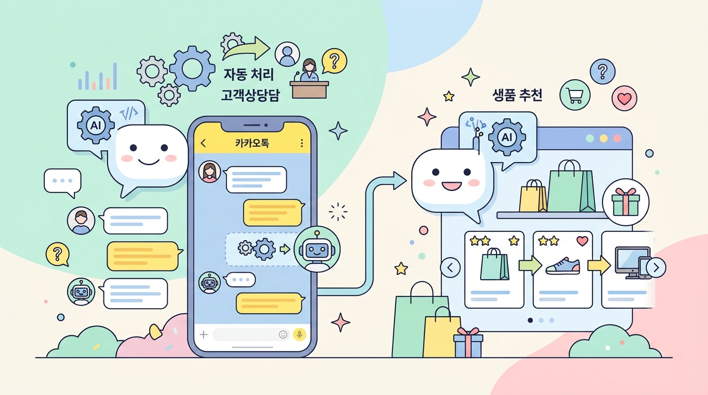 카카오톡 AI 챗봇이 고객 상담과 상품 추천을 자동으로 처리하는 화면