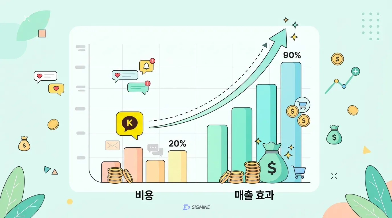 카카오톡 채널 마케팅 메시지 발송 비용 대비 매출 효과를 보여주는 ROI 그래프