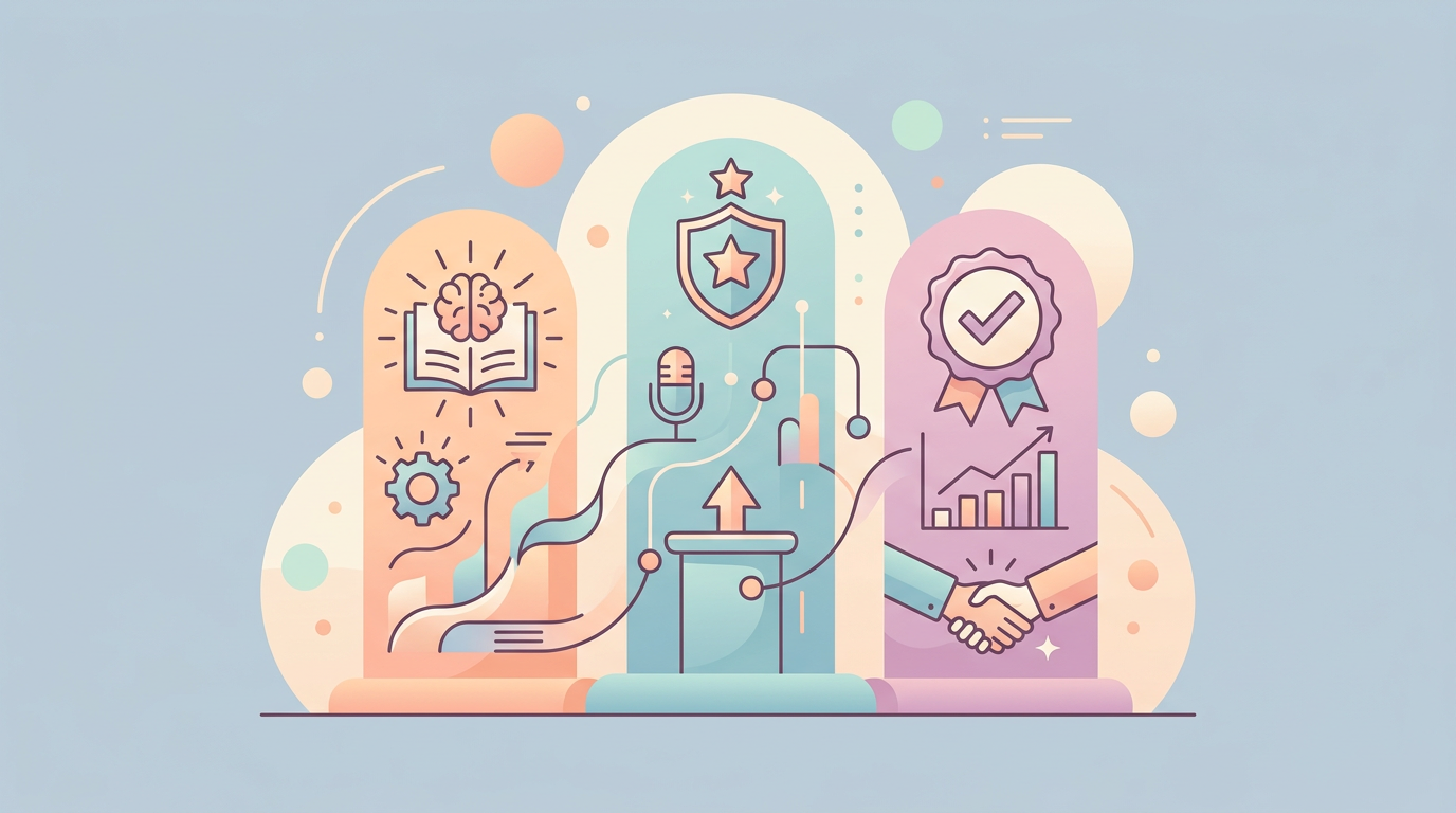 링크드인 콘텐츠 3개 기둥 Educate Authority Proof를 시각화한 다이어그램