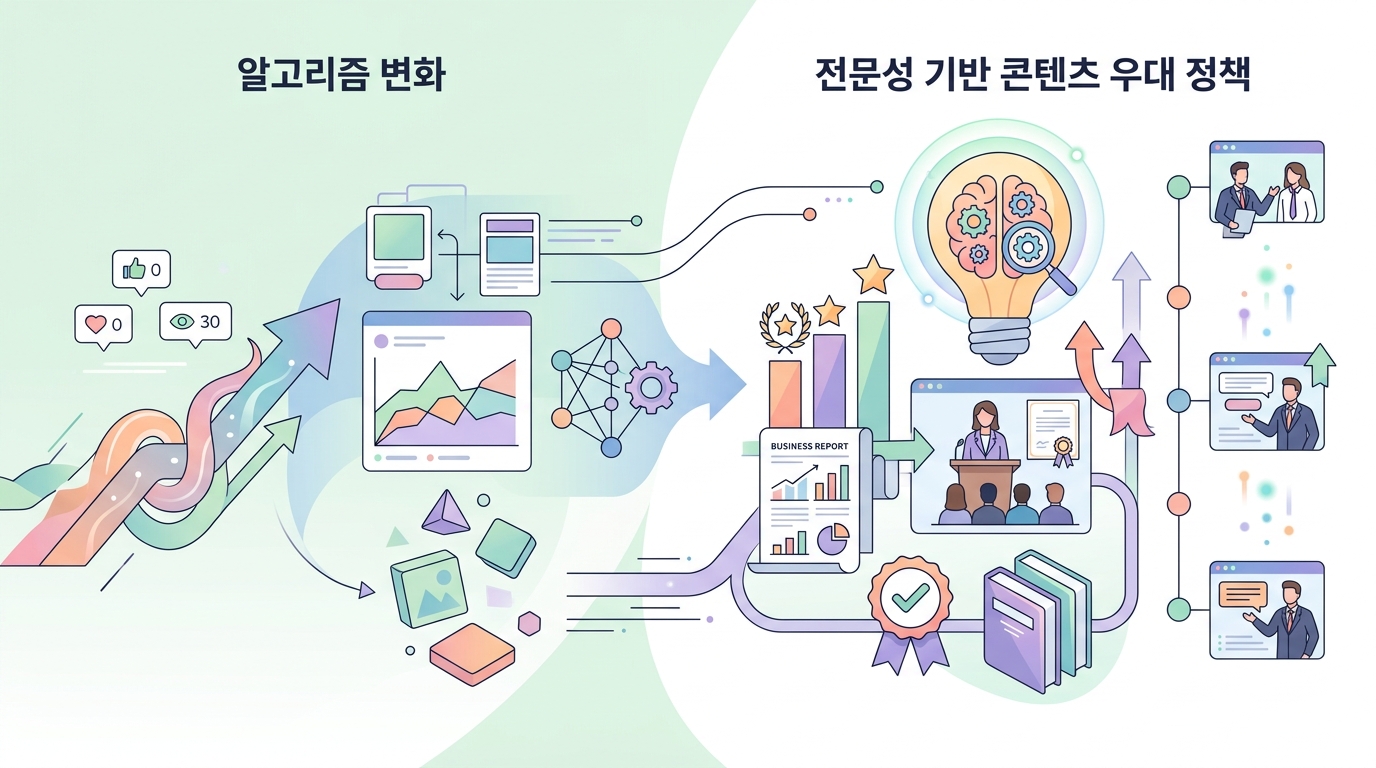 링크드인 알고리즘 변화와 전문성 기반 콘텐츠 우대 정책 인포그래픽