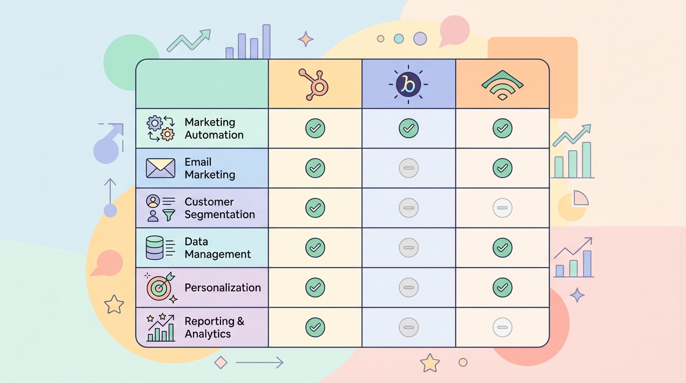 HubSpot Braze Klaviyo 마케팅 자동화 도구 기능 비교표