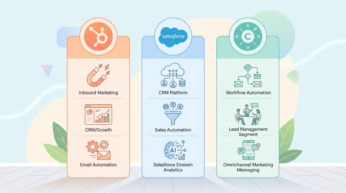 HubSpot Salesforce ActiveCampaign 마케팅 자동화 도구 로고 비교