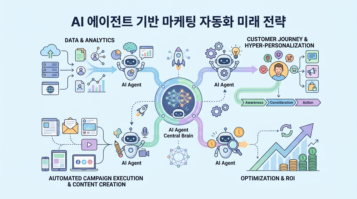 AI 에이전트 기반 마케팅 자동화 미래 전략 개념도
