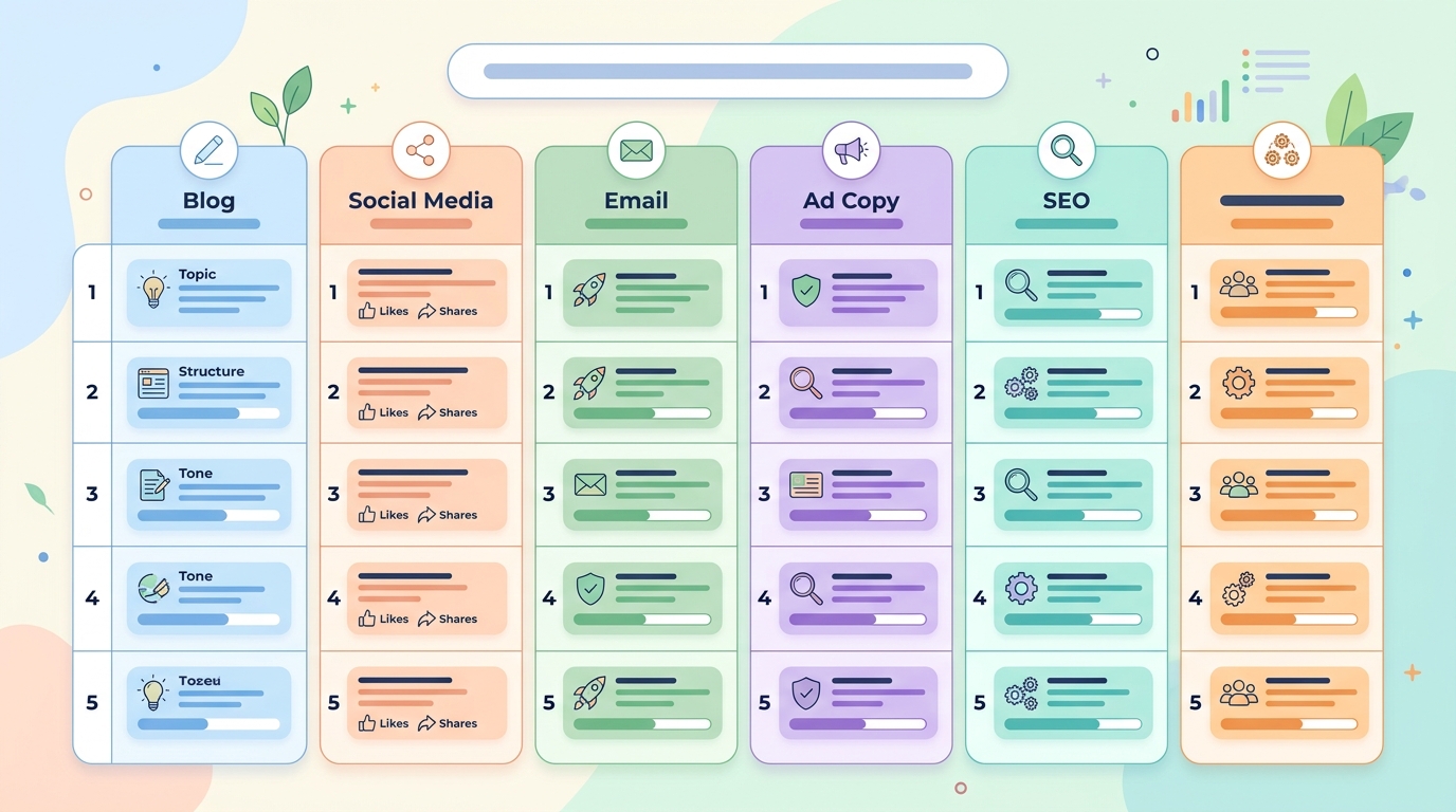 채널별 ChatGPT 마케팅 콘텐츠 프롬프트 작성 예시 비교표